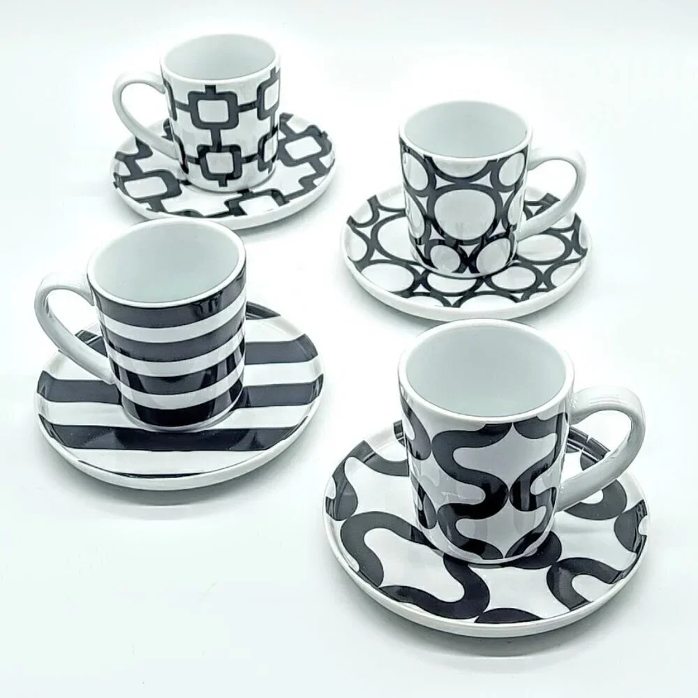 Crate & Barrel Demitasse Porcelain Espresso Cup Saucer 8-Pc Set